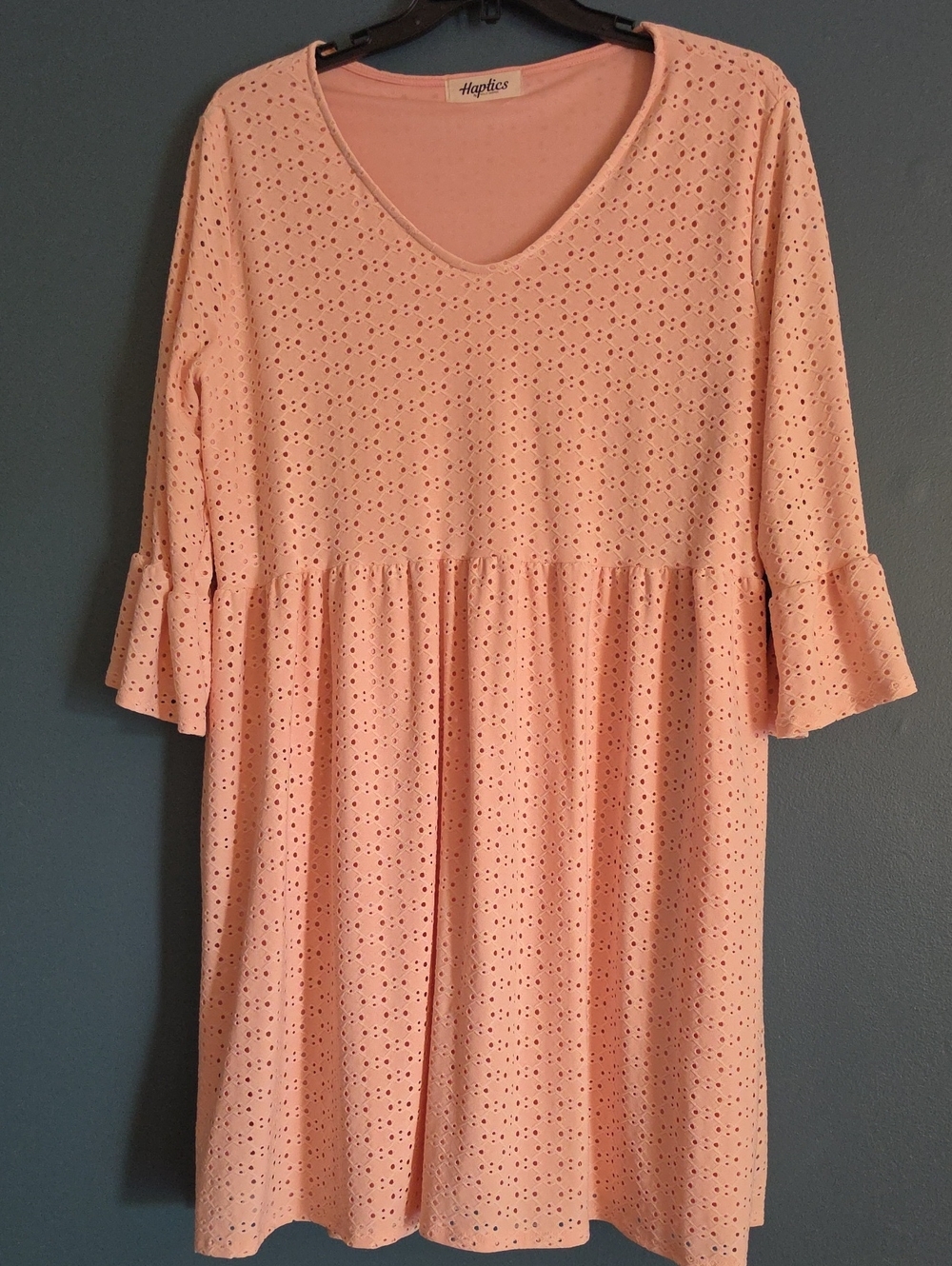 Women's Peach Eyelet V-Neck Dress